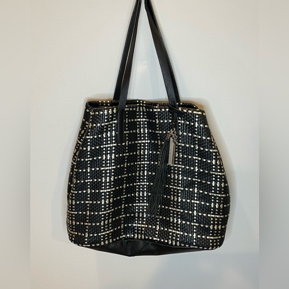 Large Vince Camuto‎ Woven Black and White Tote Bag